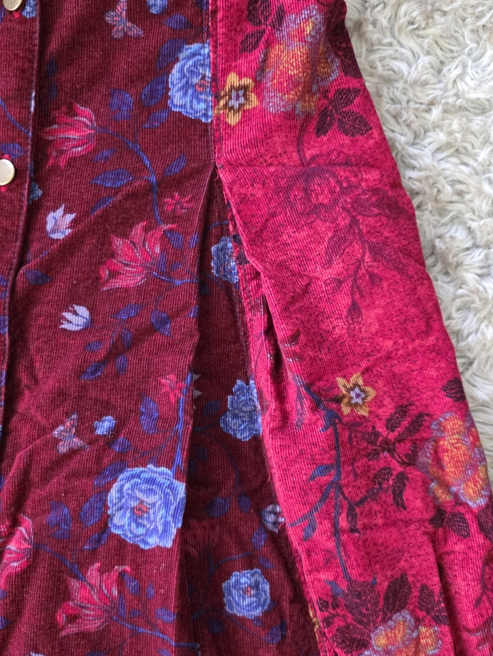 Free People Gail Midi‎ Dress Scarlet Combo Colorblocked Floral Corduroy - Picture 6 of 16